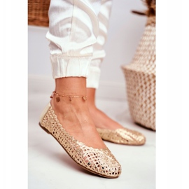 Lu Boo női balerinák arany áttört fonott hordozható aranysárga 2