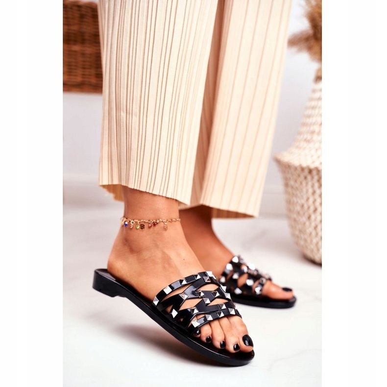 LU BOO Női fekete papucs Gumi Patty Studs 1