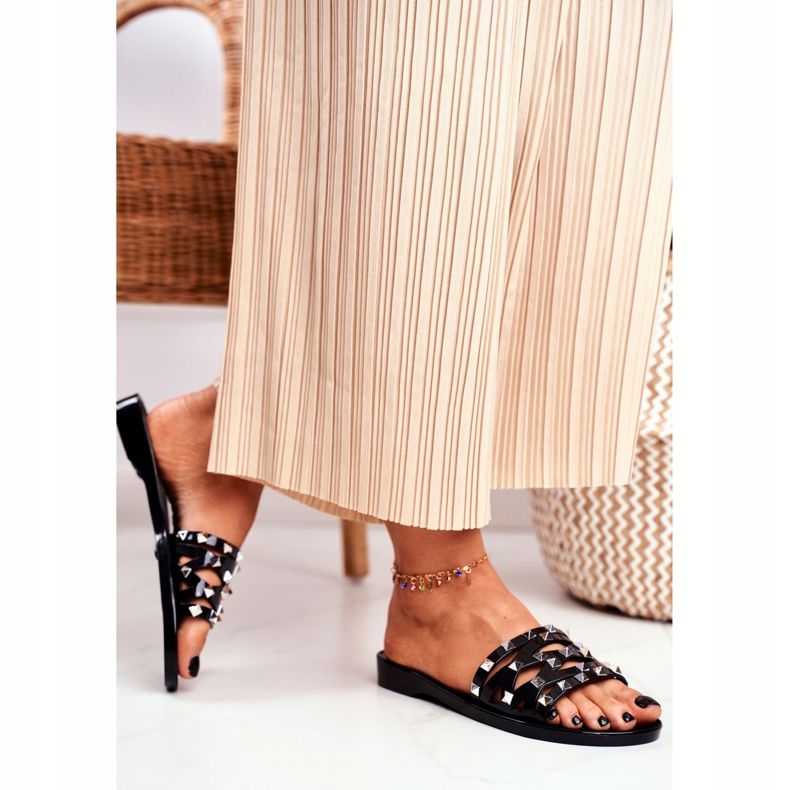 LU BOO Női fekete papucs Gumi Patty Studs 2