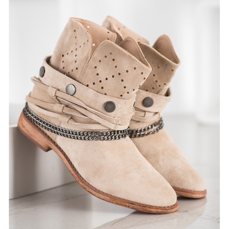 Bella Paris Csizma dekoratív csíkokkal bézs 2