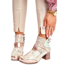 Női csizma magas sarkú Maciejka bézs 03410-04 zöld aranysárga 2