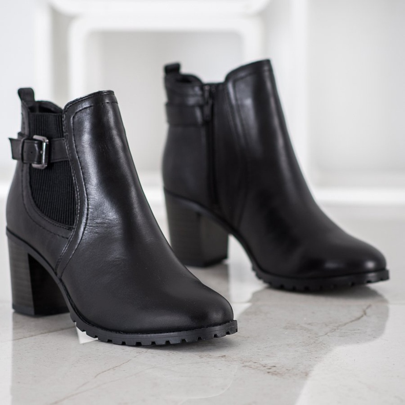 Evento Bőr magas sarkú bokacsizma fekete 1