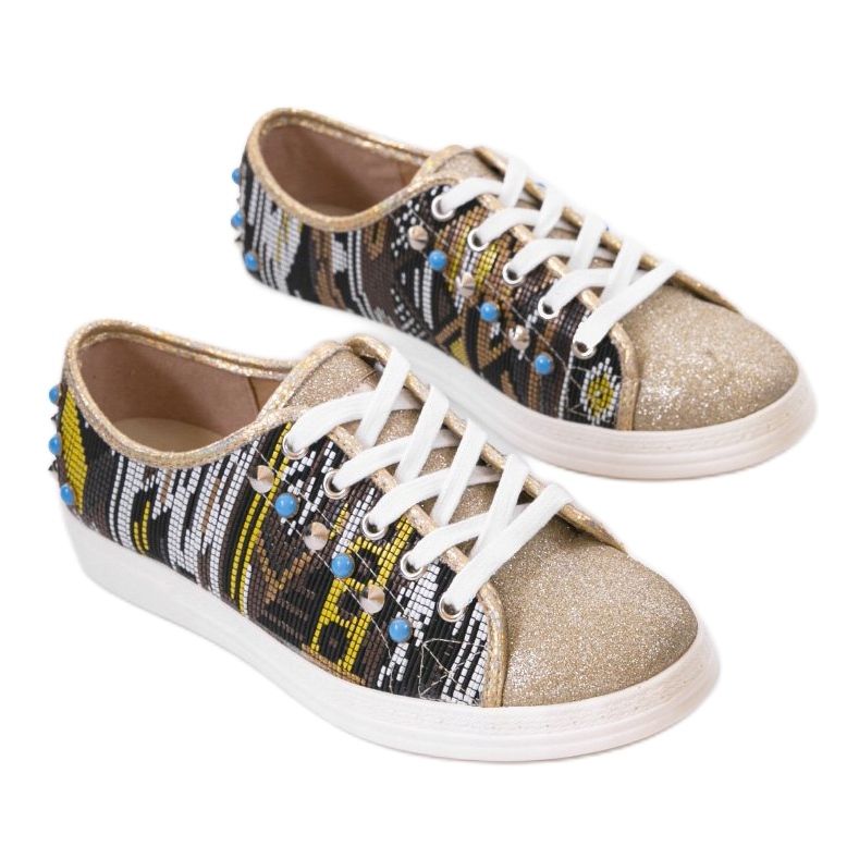 Arany cipők gazdagon díszítve C17-3997 sokszínű aranysárga sárga 1