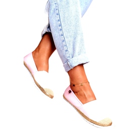 Női espadrilles, fonott talp rózsaszín Big Star DD274728 bézs aranysárga 1