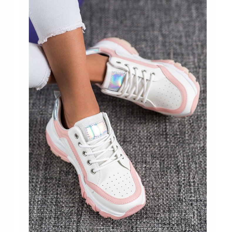 SHELOVET Eco bőr cipők fehér rózsaszín 1