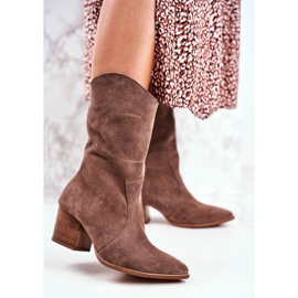 Női csizma magas sarkú bőr nubuk kapucsínó Nicole 2580 barna 1