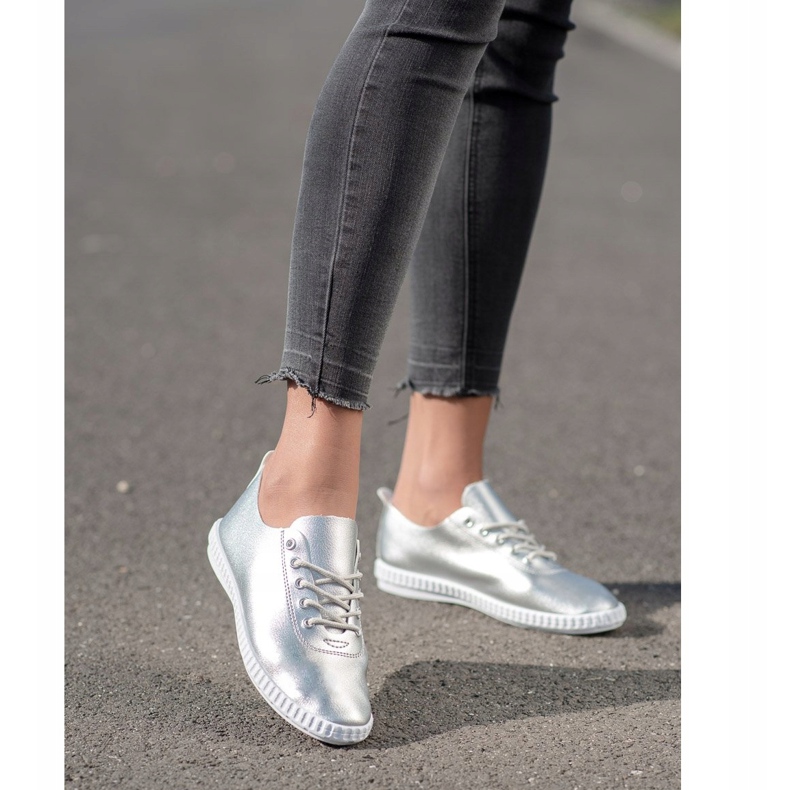 SHELOVET Ezüst cipők Eco bőrrel 1