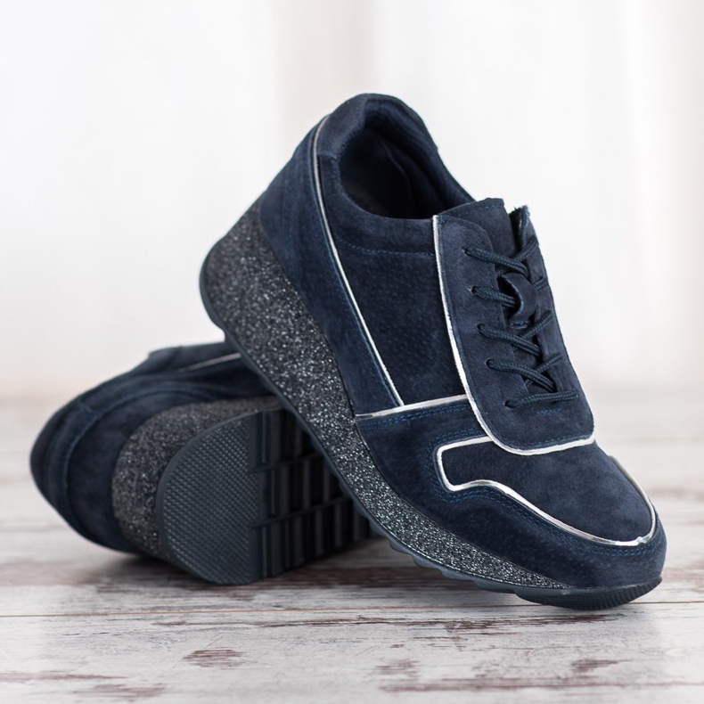 Filippo Bőr cipők csillogó platformmal kék 2