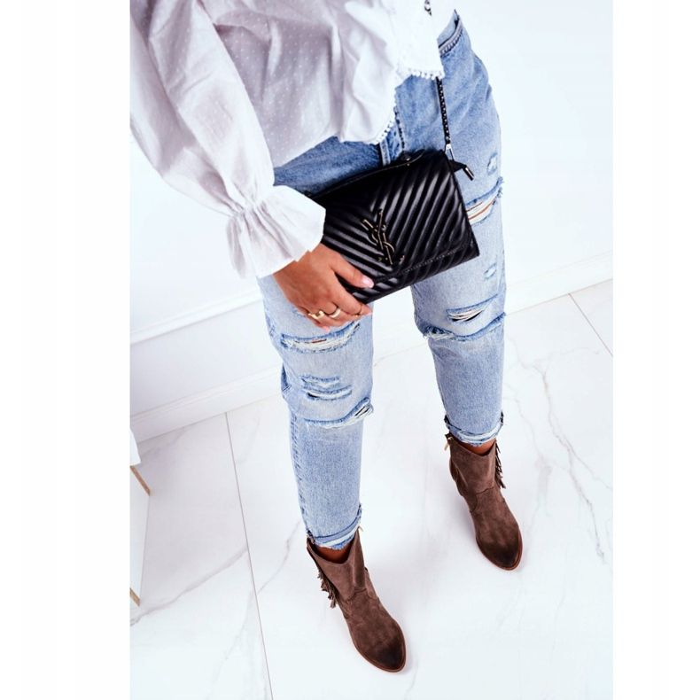 Exquisite Női Cappuccino bőr Quintana csizma magas sarkon barna 2