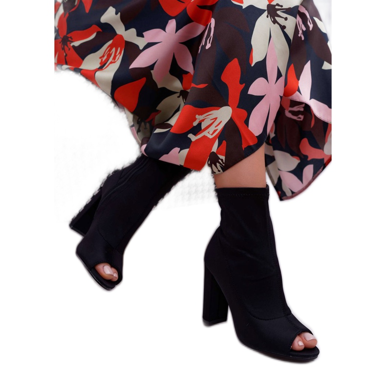 SEA Női csizma egy magas sarkú Lycra nyitott lábujj fekete először 2