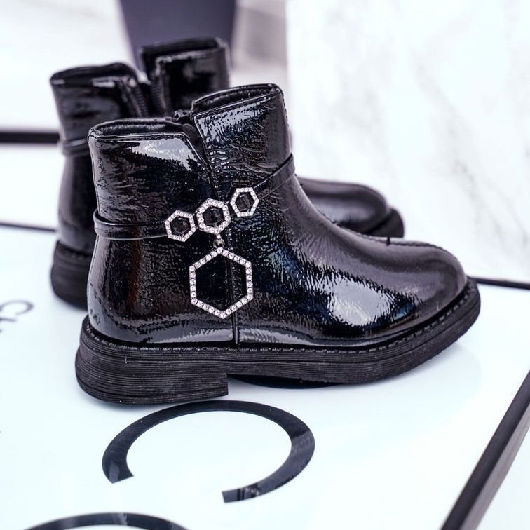 Apawwa Gyermekcsizma lakkozott Black Fami ['fekete'] fekete 1