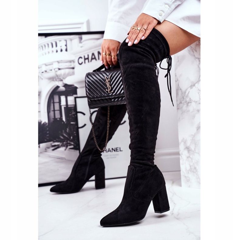 S.Barski Női csizma sarkán Velúr Fekete Milwa 1