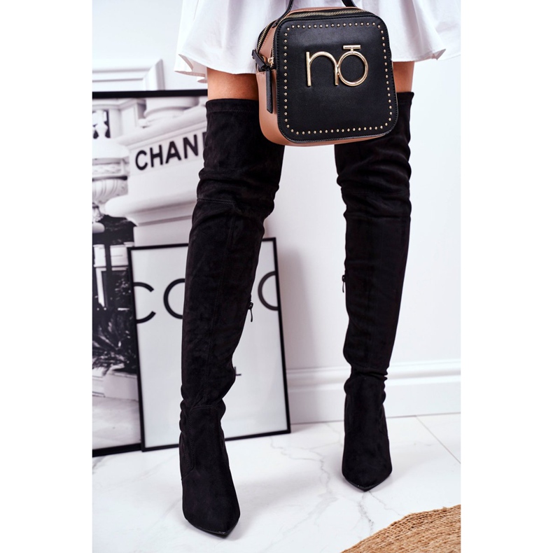 S.Barski Női csizma magas sarkú velúr fekete Huanto 2