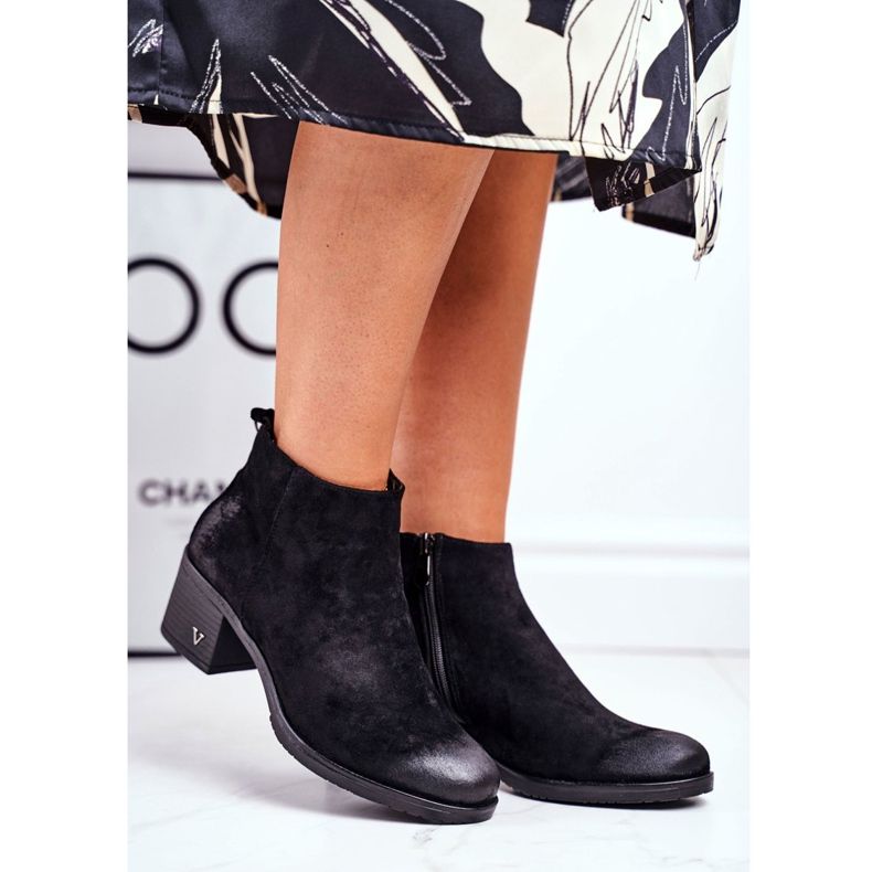 Vinceza Női csizma a sarkán Suede Black Volares fekete 2