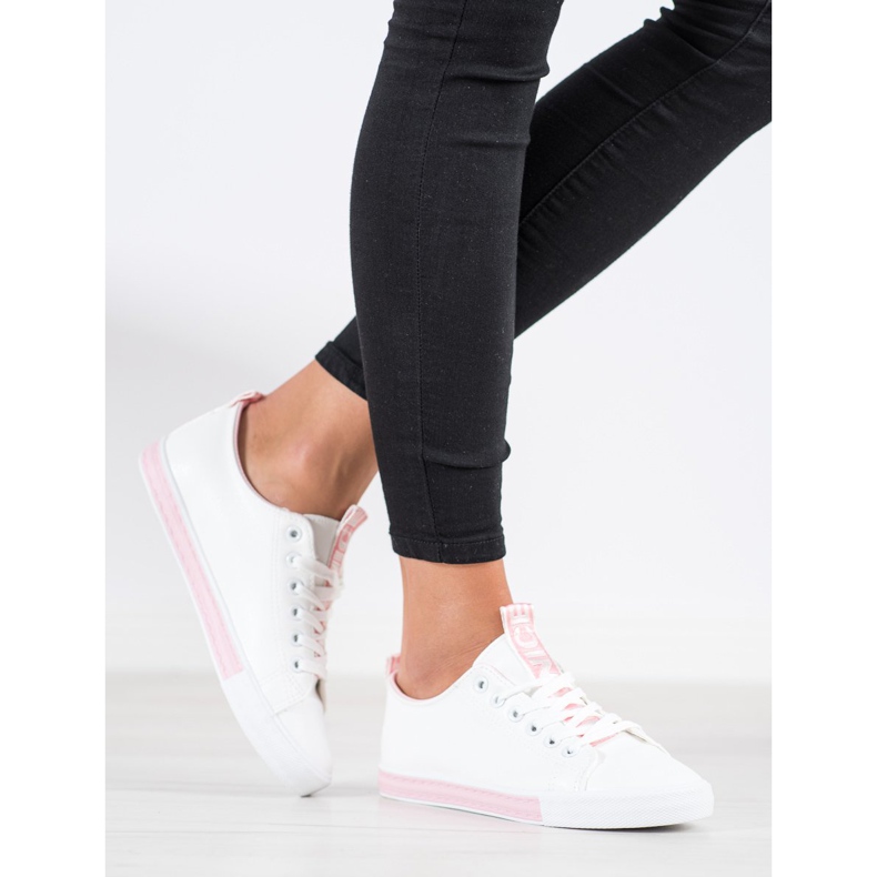 SHELOVET Eco bőr cipők fehér rózsaszín 1