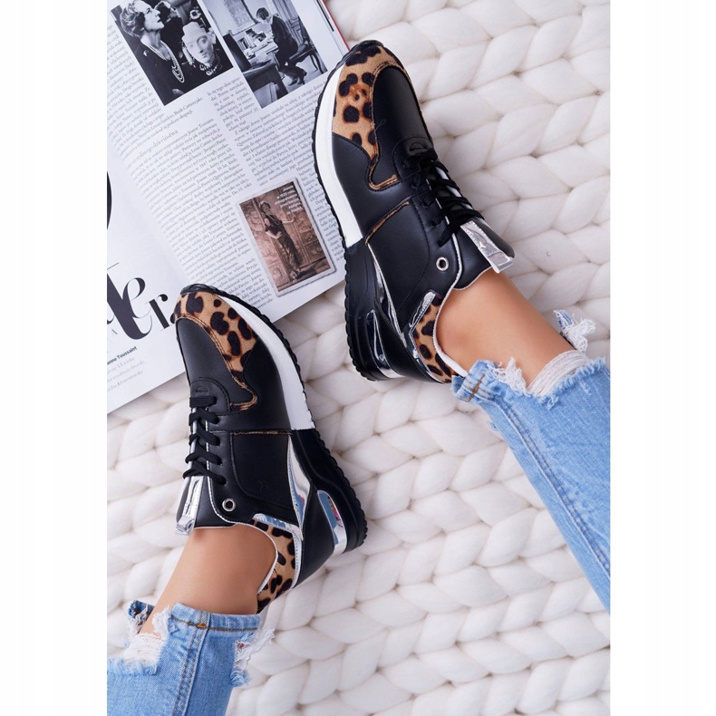 Női sportcipő leopárd mintával, fekete Fippo sokszínű 1