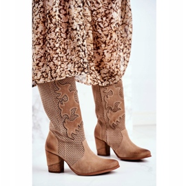 Exquisite Női bokacsizma magas sarkú bézs színű bőr rozmaring 2