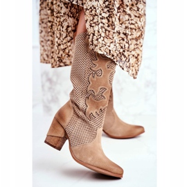 Exquisite Női bokacsizma magas sarkú bézs színű bőr rozmaring 1