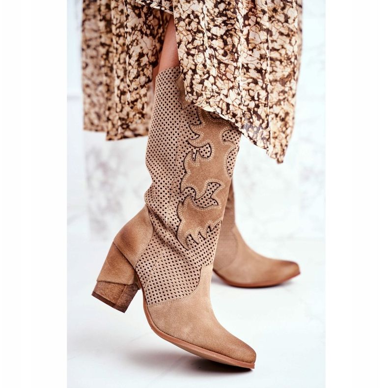 Exquisite Női bokacsizma magas sarkú bézs színű bőr rozmaring 1