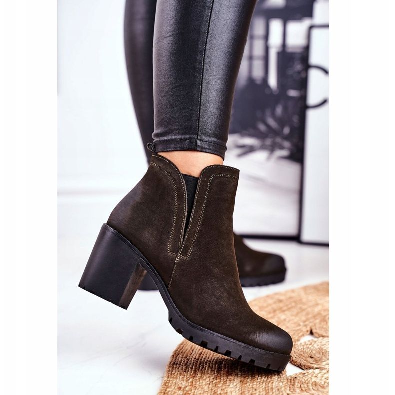 S.Barski Női csizma a sarkán Meleg Khaki Veronica barna 1