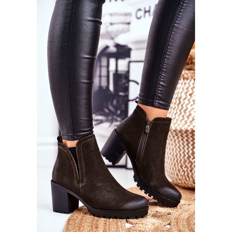 S.Barski Női csizma a sarkán Meleg Khaki Veronica barna 2