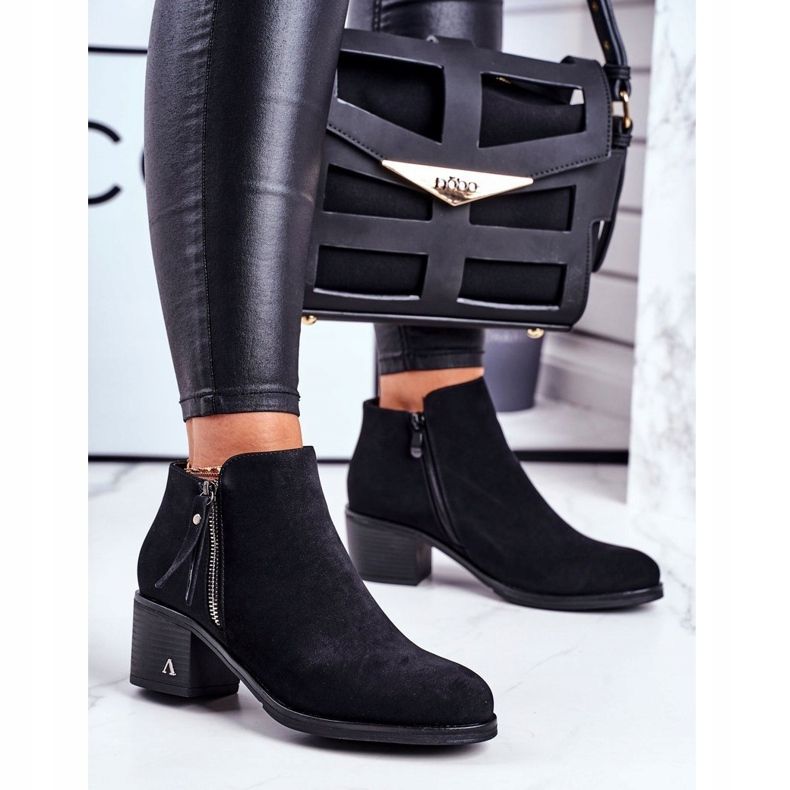 S.Barski Női csizma sarkon Meleg fekete blanche 1