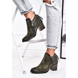 Női csizma sarkán Maciejka tavaszi bőr olajbogyó 04812-24 zöld 2