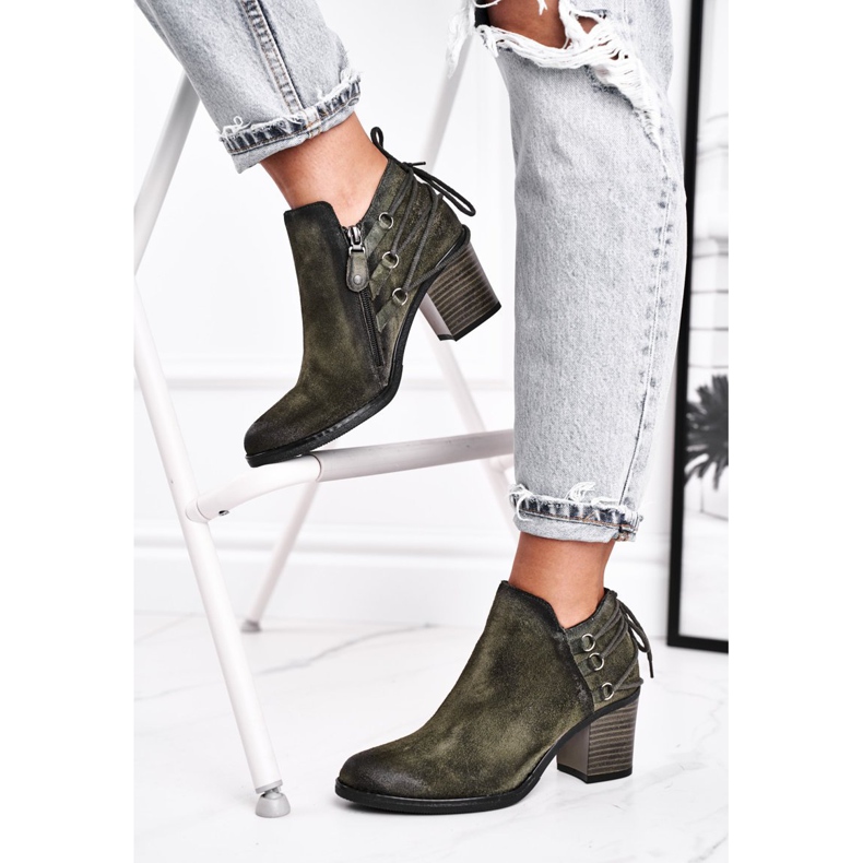 Női csizma sarkán Maciejka tavaszi bőr olajbogyó 04812-24 zöld 2