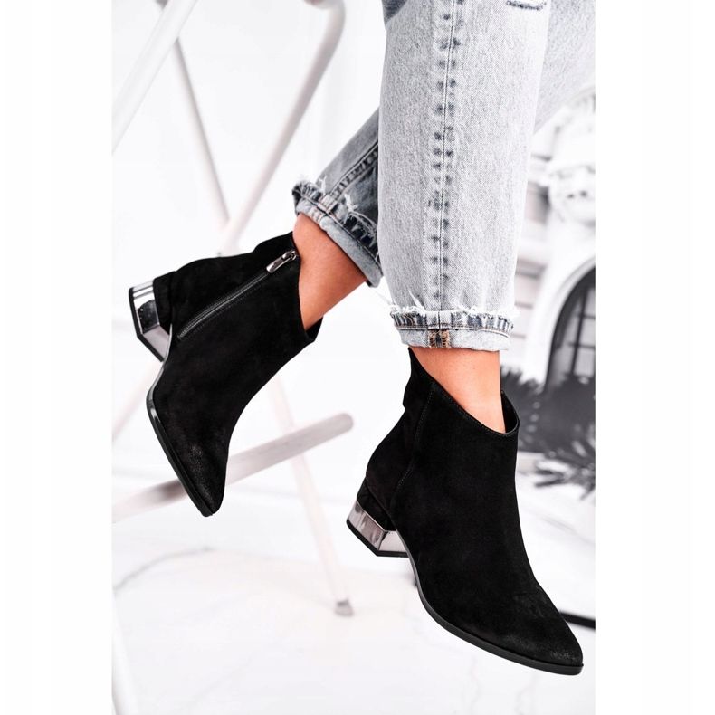 Női bőr meleg csizma Laura Messi Black 2207 fekete 1