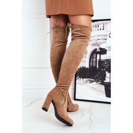 Mulanka Női velúr csizma sarkán Bézs Highso 2