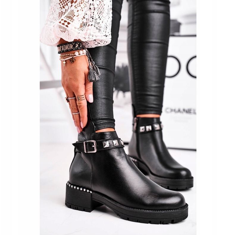 Női bőr meleg csizma Laura Messi Black 2055 fekete 1