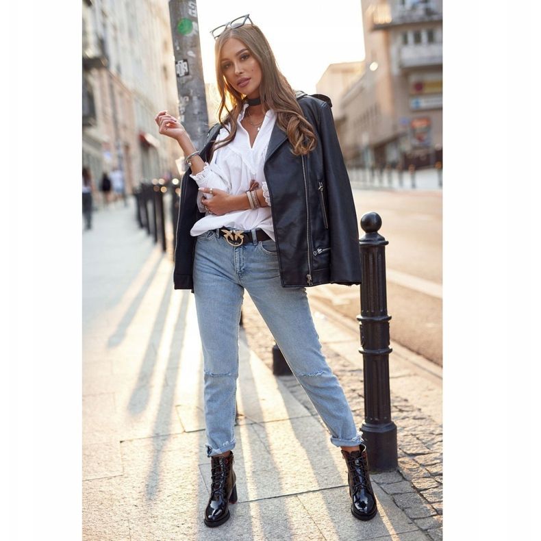 S.Barski Női csizma a sarkán lakkozott fekete jobban csinálja 1