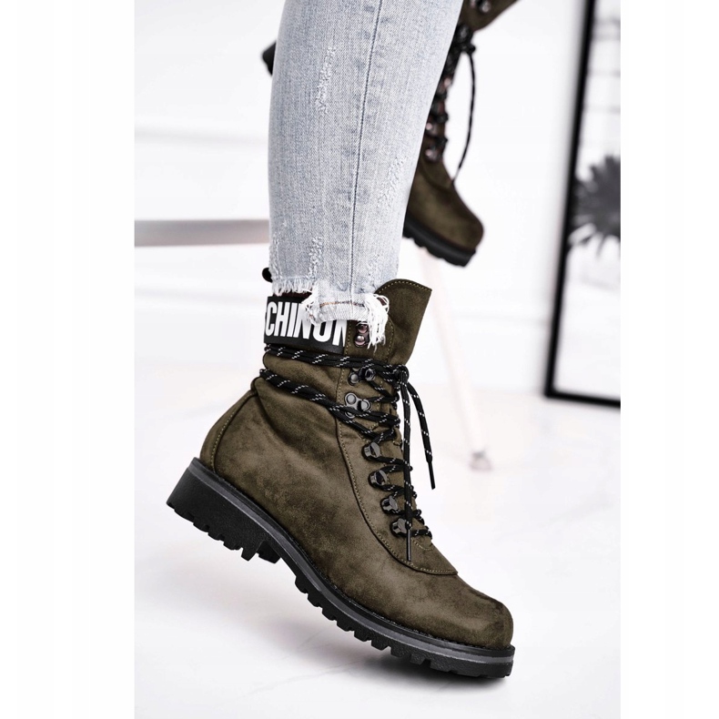 EVE Női csizma lapos sarkú cipzárral Zöld Popsi 1