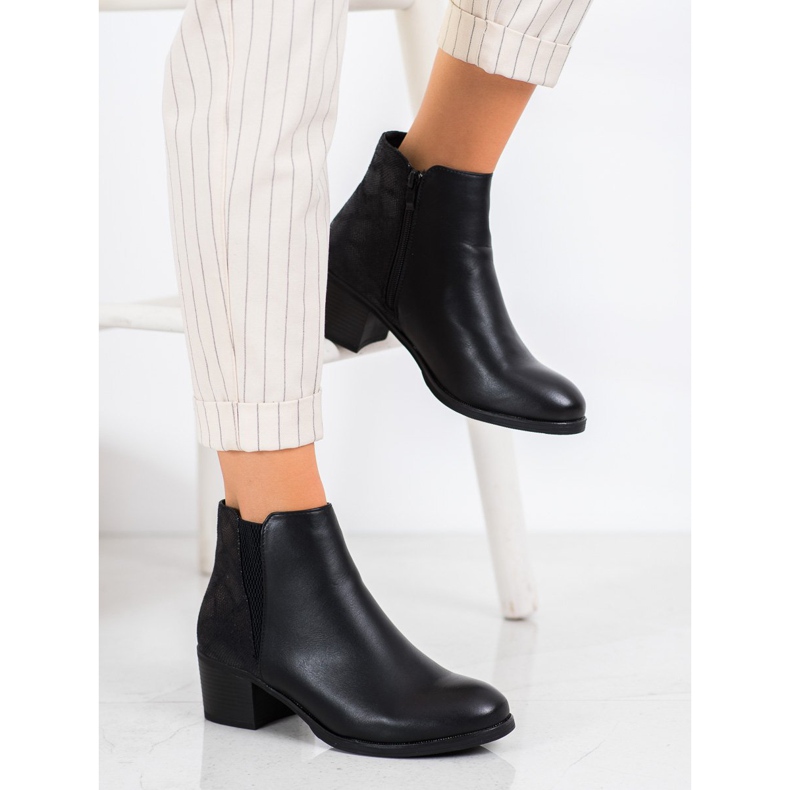 SHELOVET Kényelmes magas sarkú csizma fekete 1