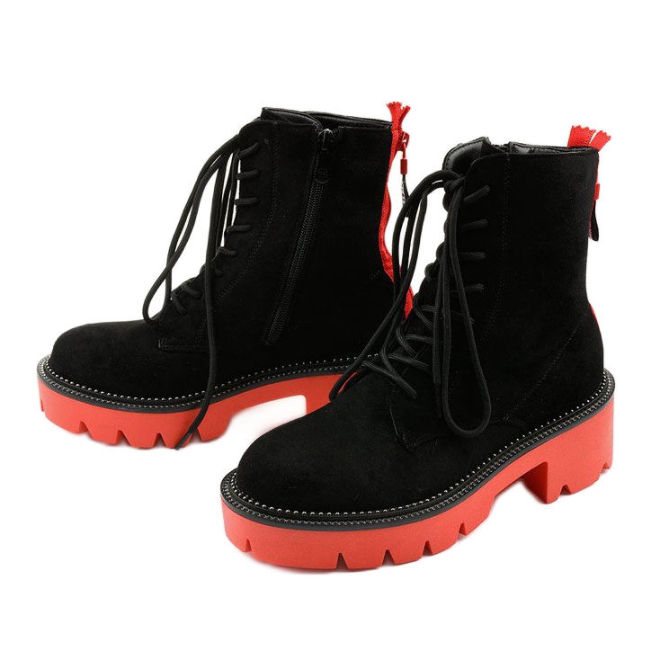 Fekete velúr Centrifugális fűzős bokacsizma narancssárga 2