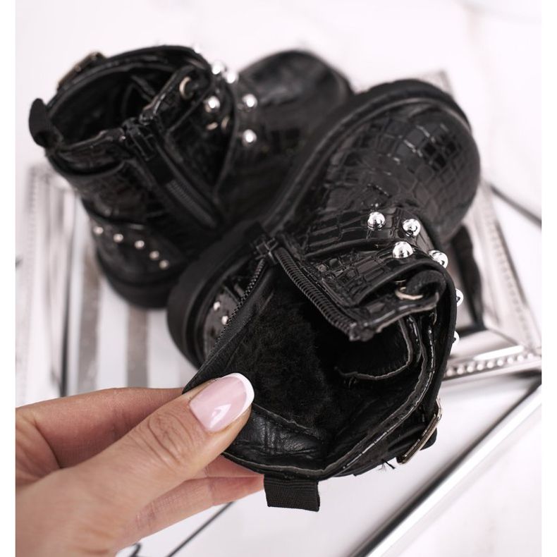 FRROCK Szőrmével felmelegített gyermekcsizma, lakkozott Fekete Mária 1