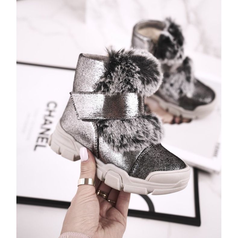 Apawwa Gyermek meleg csizma tépőzár szőrme szürke Husar 2