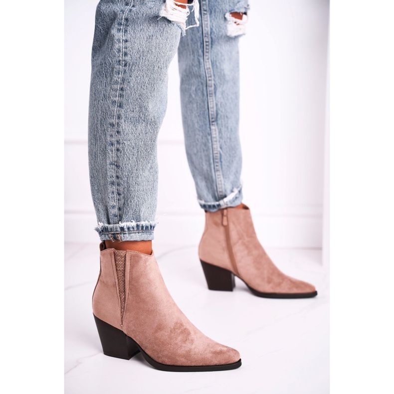 FB2 Női khaki hangos magas sarkú csizma bézs rózsaszín 1