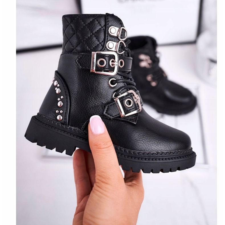 FRROCK Fur Black Dolly -val felmelegített gyermekcsizma fekete aranysárga 1