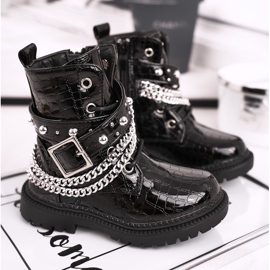 FRROCK Szőrmével felmelegített gyermekcsizma, lakkozott fekete Dolly 1