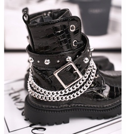 FRROCK Szőrmével felmelegített gyermekcsizma, lakkozott fekete Dolly 2