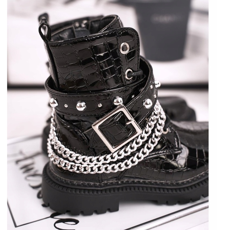 FRROCK Szőrmével felmelegített gyermekcsizma, lakkozott fekete Dolly 2