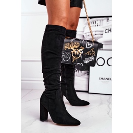 Női csizma sarkán Velúr Fekete Pomestro 1