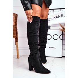 Női csizma sarkán Velúr Fekete Pomestro 2