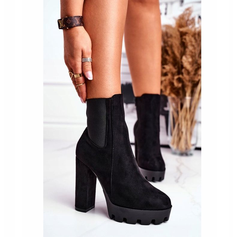 FW1 Női csizma magas sarkú öko-velúr fekete Juliet 2