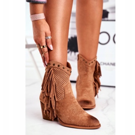 Női csizma magas sarkú, szegéllyel Cowboy csizma Khaki Michelle barna 2