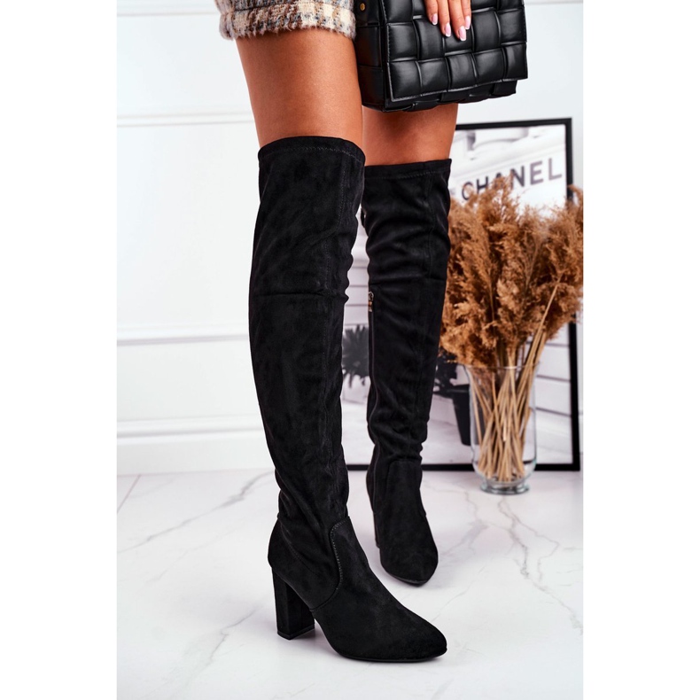 Női térdmagas csizma Eco-Suede Black First Time fekete 1