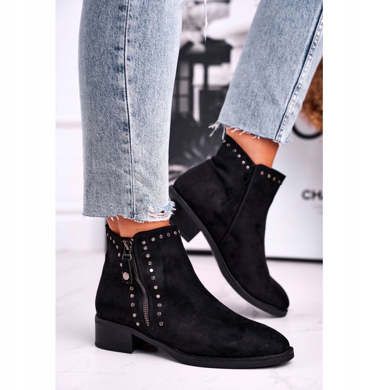 Női csizma magas sarkú szegecsekkel, fekete vezérlés 2 Női csizma magas sarkú szegecsekkel, fekete vezérlés 2