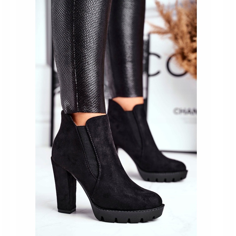 Női csizma csúszik a sarkán Eco-Suede Black Bogyó fekete 1