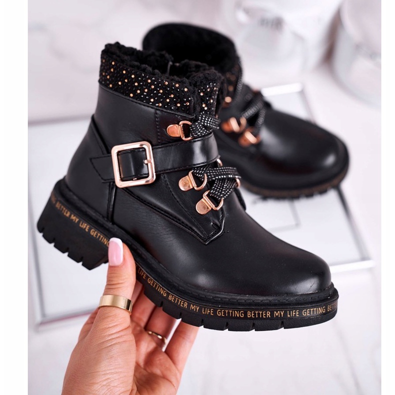 Black Rhythm gyermek ifjúsági csizma báránybőrrel fekete 2